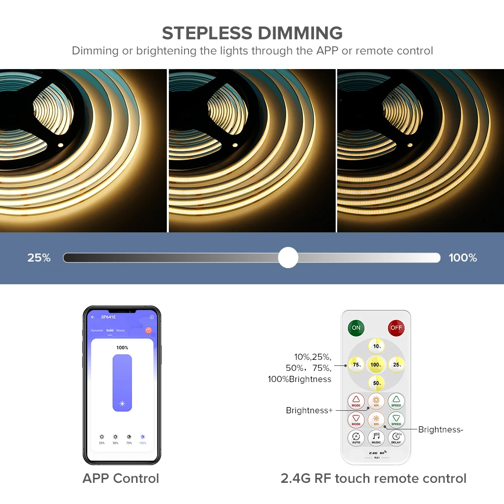 FCOB Led zestawy oświetleniowe 528LEDS APP możliwość przyciemniania wysokiej gęstości COB Led listwa oświetleniowa RF 16 klawiszy możliwość