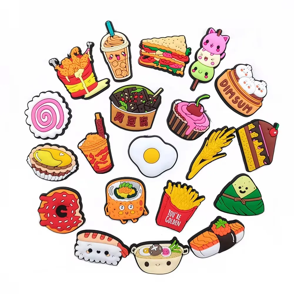 Cute Cartoon Food Series PVC Sandwich Cake Milk Tea Shoe Accessories Charms Detachable Garden Sandal Decorations