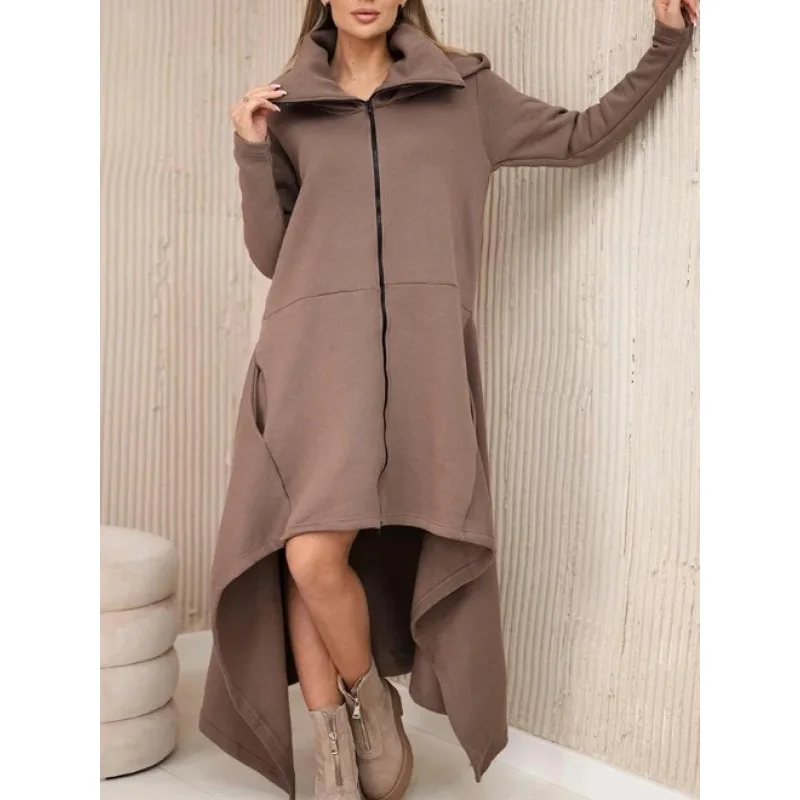 فستان Ropa Para Mujer نسائي فضفاض غير منتظم على شكل حرف a مع طية صدر السترة وفتحة بسحاب Abiti Da Cerimonia Vestido Mujer