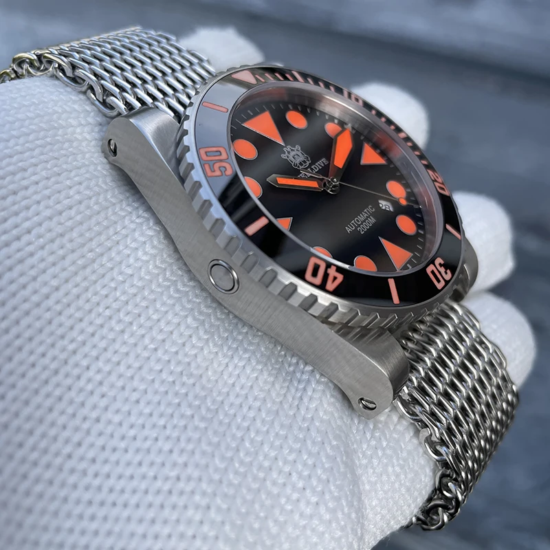 ساعة غواص رجالية من STEELDIVE 46.5 ملم ساعة يد ميكانيكية أوتوماتيكية عسكرية 2000 متر مقاومة للماء ياقوت مضيء NH35 حافة سيراميك