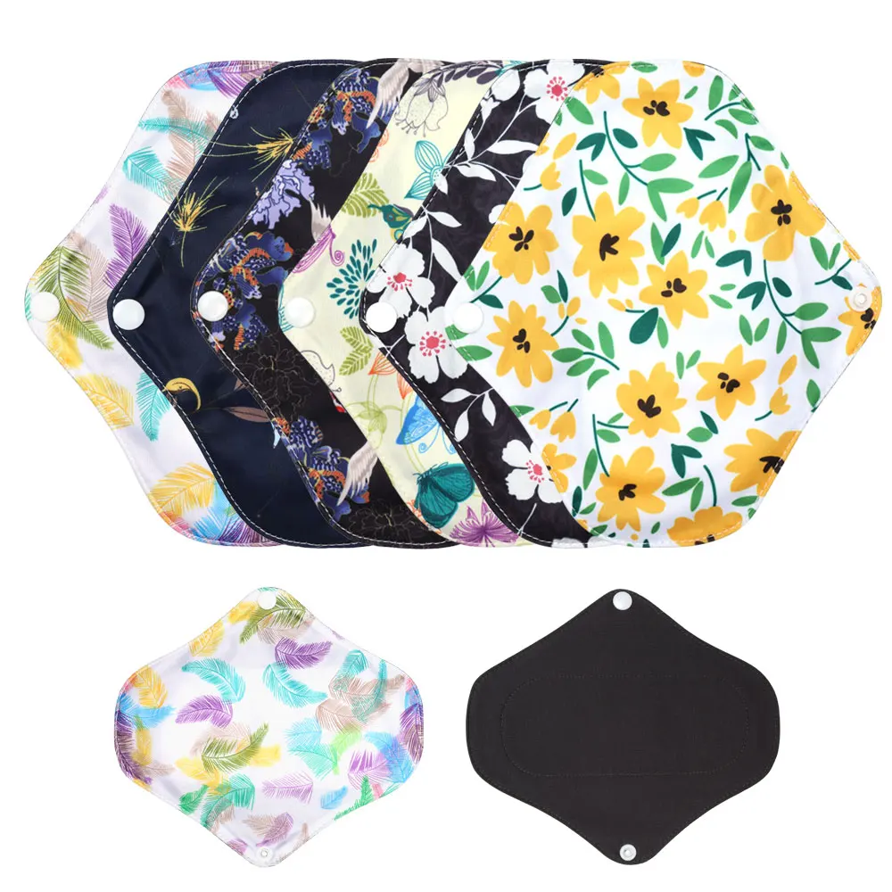 5Pcs Random Color Washable Cloth Sanitary Pads, Reusable Bamboo Cloth Menstrual Pads with Storage Bag.