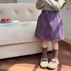 Children Clothes Soft Cotton Corduroy Skirt Girls New Fashionable Solid Color Autumn Fashion All Matching Girl Sweet Short Skirt