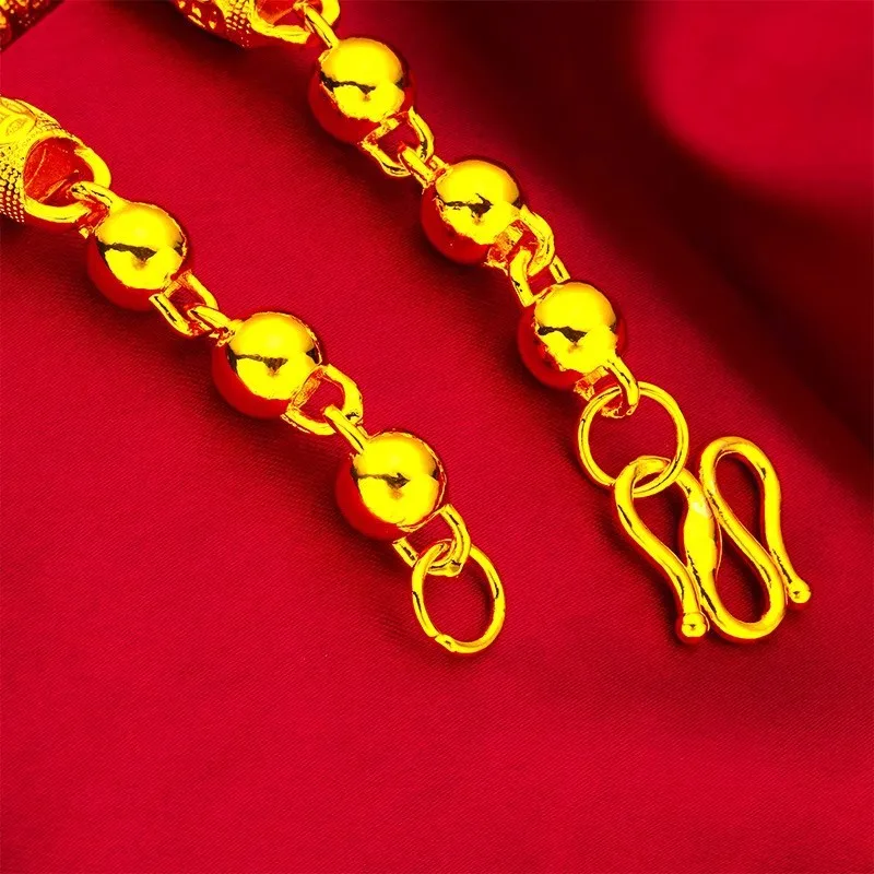 Gold store 9999 24K real gold copper coin bead necklace light luxury niche men's necklace fashion accessories