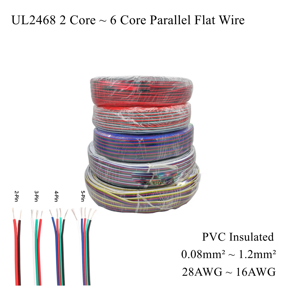 

5m/lot 3 4 5 6pin RGB Extension Flat Electrical Cable Tinned Copper Electric Wire PVC LED Lamp Strip Tape String Hookup SM JST
