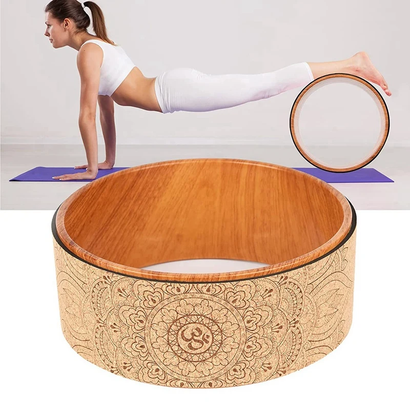 2X Yoga Wheel Back Wheel Cork Yoga Wheel For Stretching Flexibility Back Bends Deepen Yoga Pose Backbend Wood