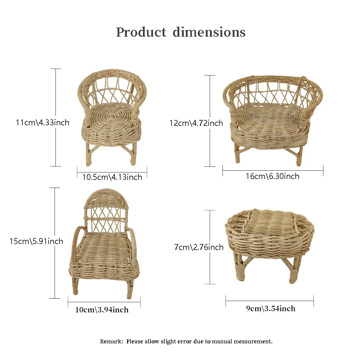 Set di sedie in rattan in miniatura in scala 1/12 Doppio divano singolo in rattan Mobili per casa delle bambole BJD/OB11 Accessori per scene di gioco per casa delle bambole