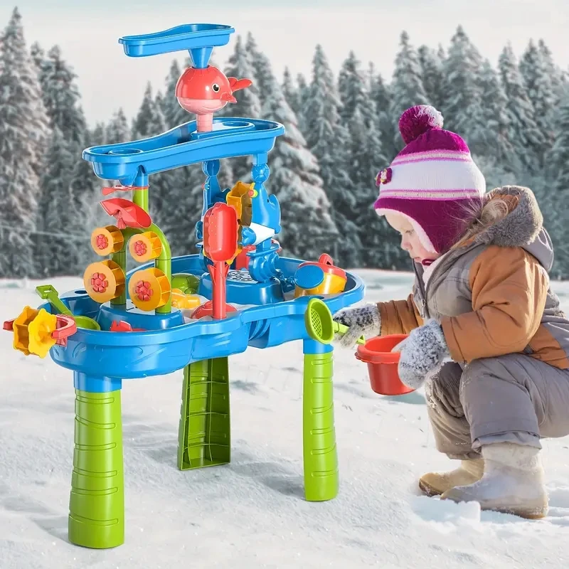 เด็กของเล่นชายหาดกลางแจ้งโต๊ะน้ําเล่นสระว่ายน้ําทรายแพลตฟอร์มในร่มและกลางแจ้ง Multi-Functional ของเล่นชายหาดสําหรับเด็ก