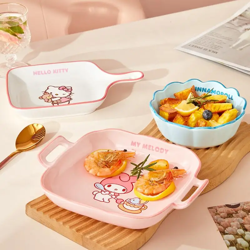 

Посуда Sanrio Hello Kitty с героями мультфильмов, домашняя кухня, противень с двойными ушками, миска для риса, микроволновая печь, духовка, миска для фруктов, посуда