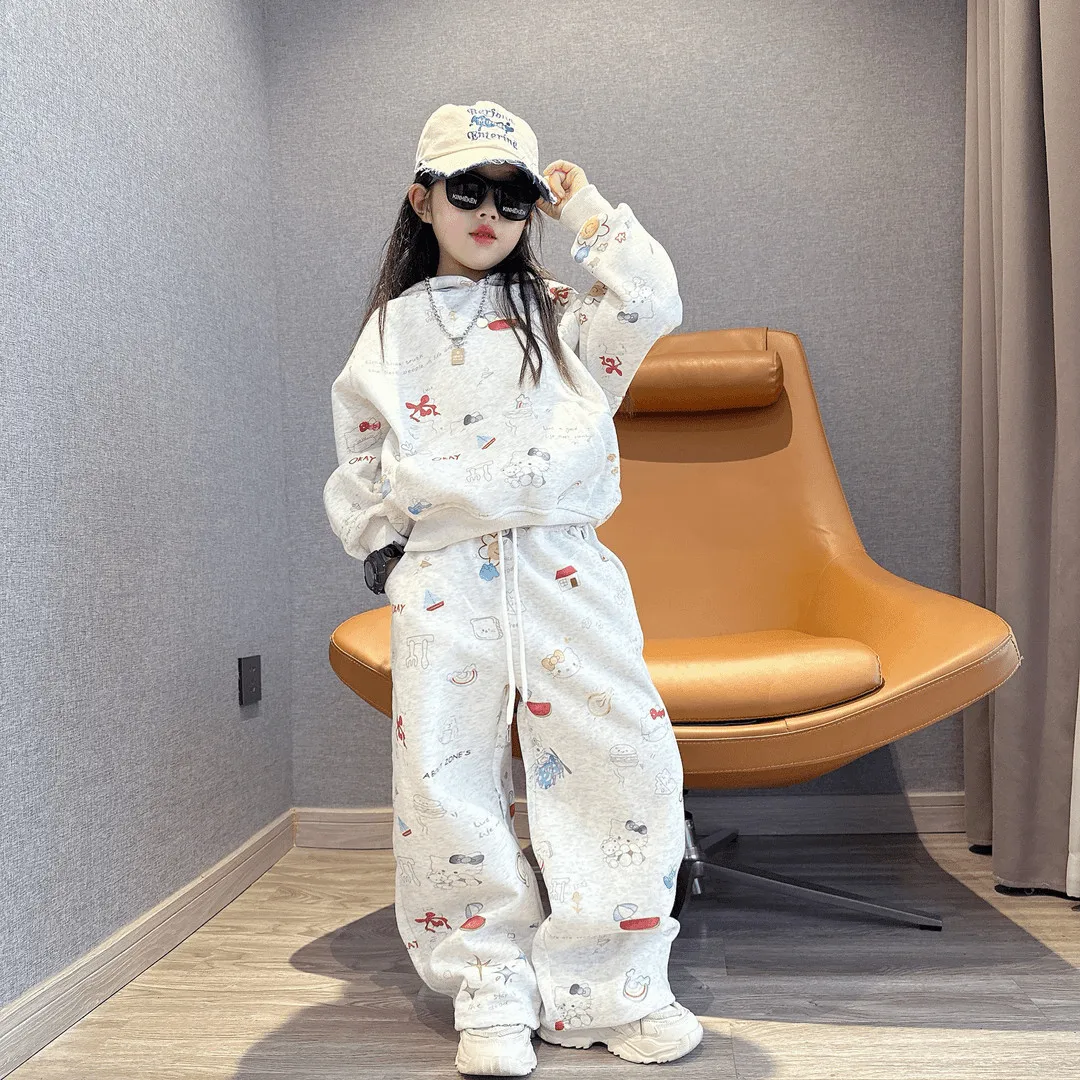 Повседневный спортивный костюм для детей от 5 до 14 лет, хлопковая куртка с капюшоном на молнии для мальчиков + свободные широкие брюки, комплект из 2 предметов, спортивный костюм для девочек-подростков Повседневный спортивный костюм для детей от 5 до 14 лет, хлопковая куртка с капюшоном на молнии для мальчиков + свободные широкие брюки, комплект из 2 предметов, спортивный костюм для девочек-подростков