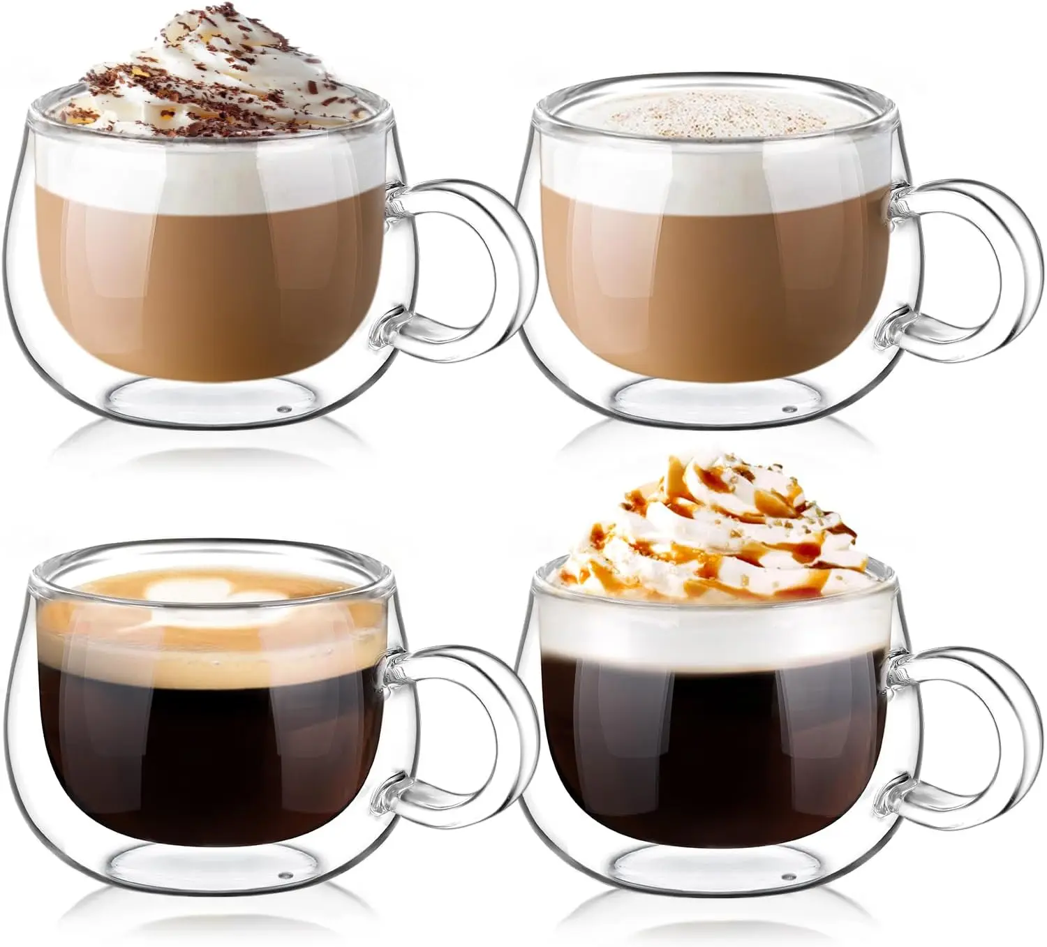 

Набор из 4 двухслойных чашек для эспрессо, 120 мл, термостойкое стекло с ручкой для кофе, чая, холодных напитков