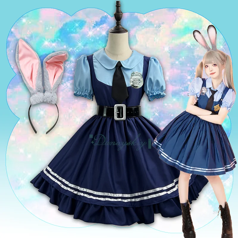 

Police Detective Character Dresses Bunny Cosplay Costume Blue Skirt Halloween Carnival Party Stage Performance Costume Cute Suit
