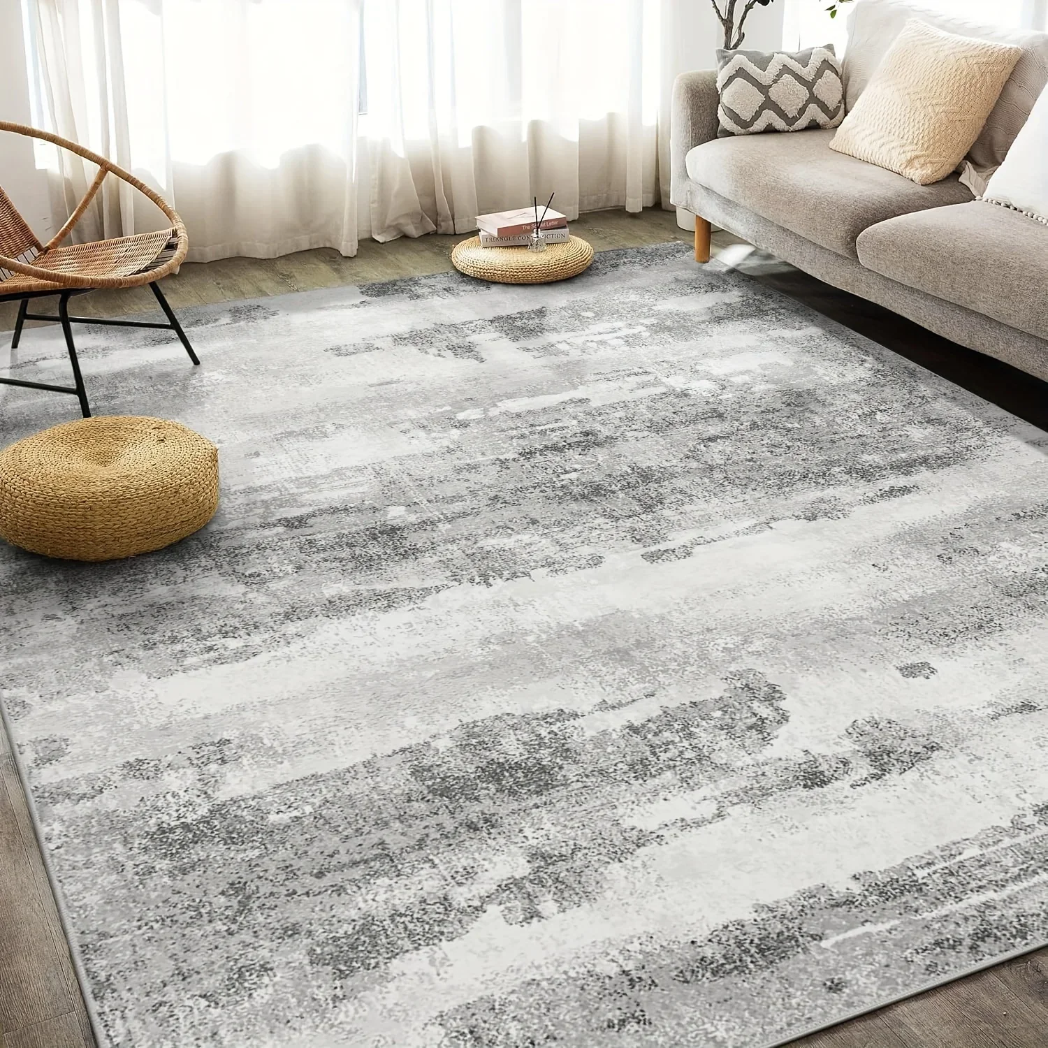 

KEEHOME Area Rugs For Living Room Bedroom Machine Washable Large Gray Area Rug Abstract Soft Throw Rug, Indoor Floor Cover, Lightweight Non Slip Backing Thin Rug