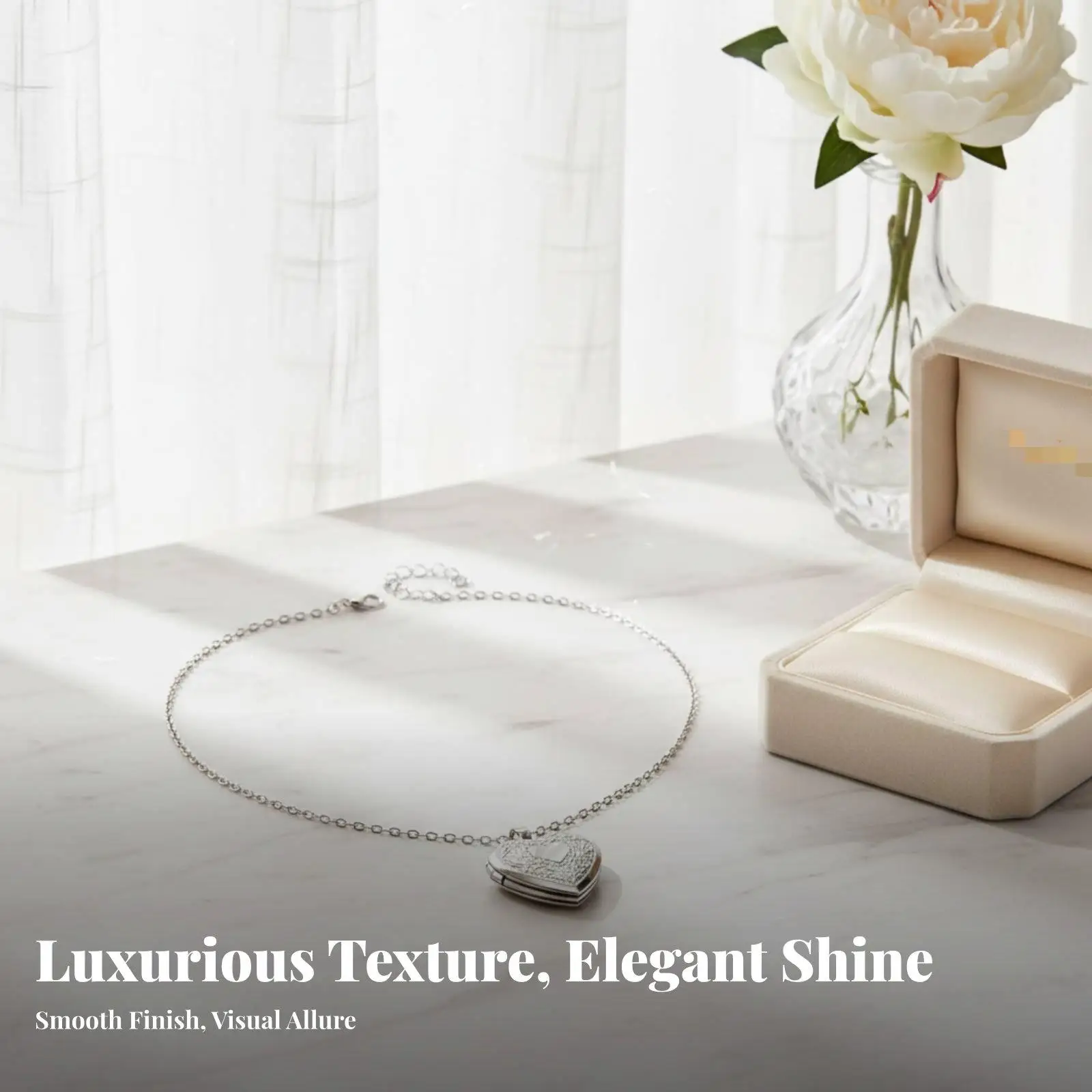 Adjustable Heart Locket Necklace for Women Photo Pendant with Floral Engraving Vintage Style Romantic Jewelry Gift