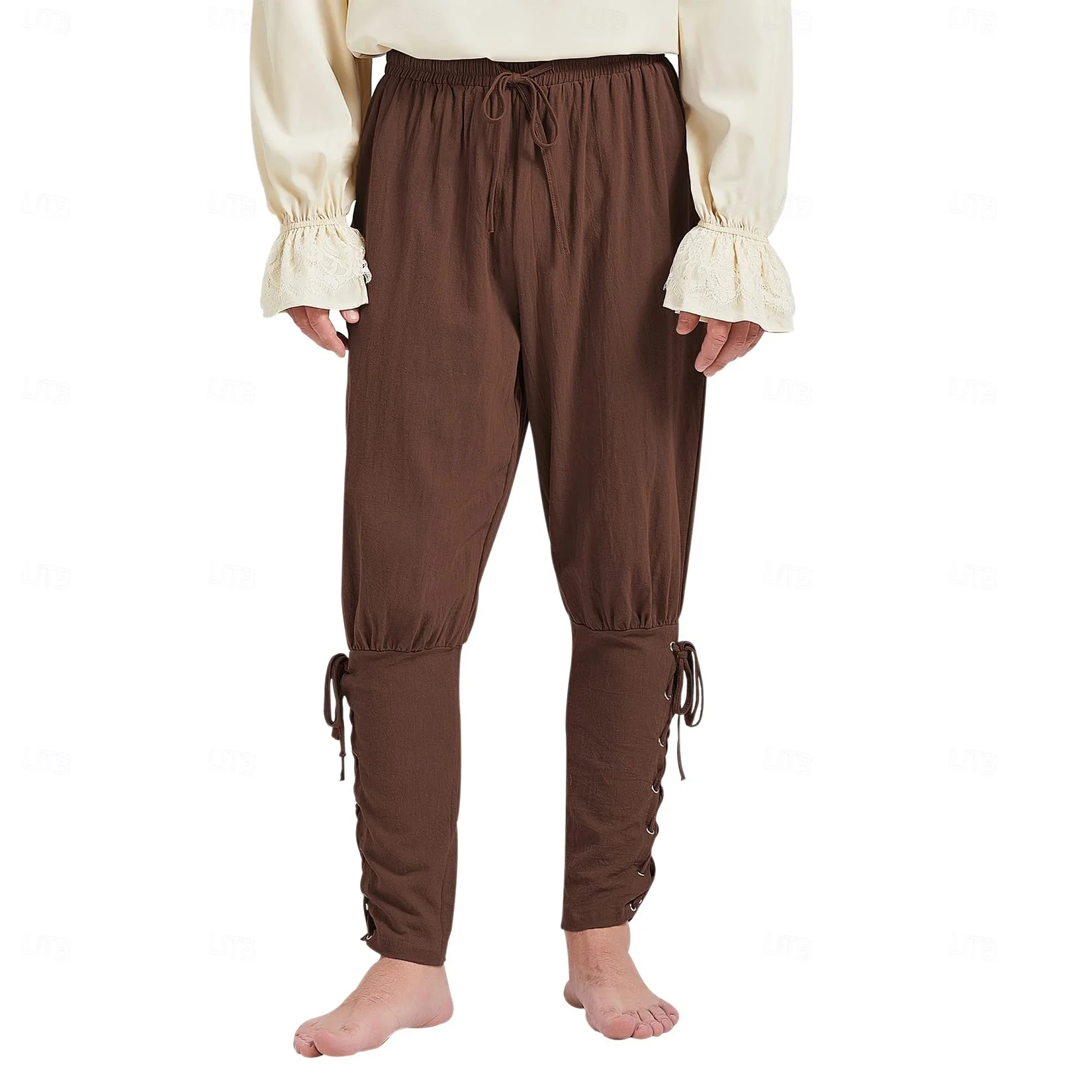 

Pirate Pant Viking Costume Men's Cotton and Linen Trousers Ankle Strap Pants Medieval Viking Casual Pants