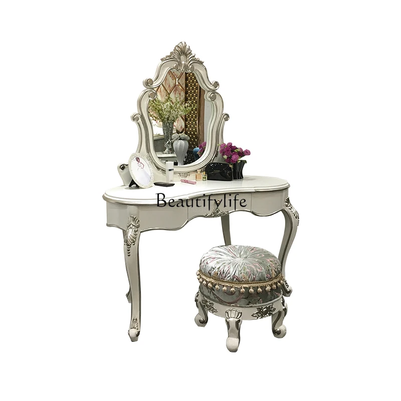 

French solid wood luxury dresser makeup stool, European court simple neoclassical