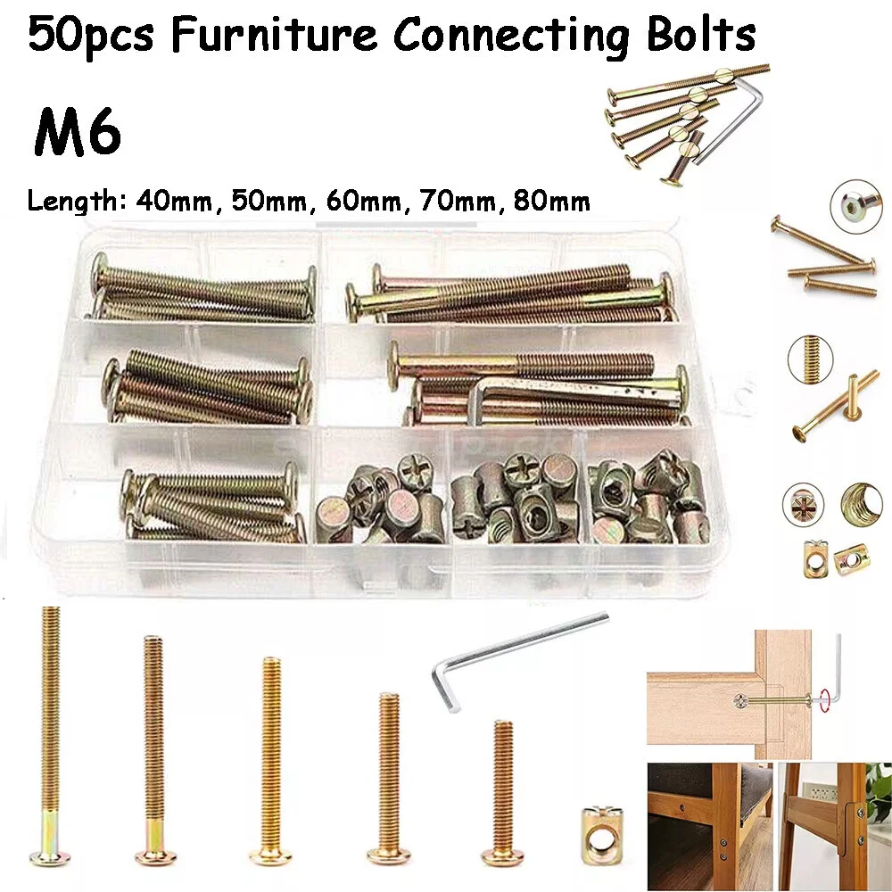 25Set Furniture Bolts and Barrel Nuts Cot Bed Furniture Connecting Bolts Barrel Nut M6 Allen Head Furniture Cot Crib Bed Bolt view 6