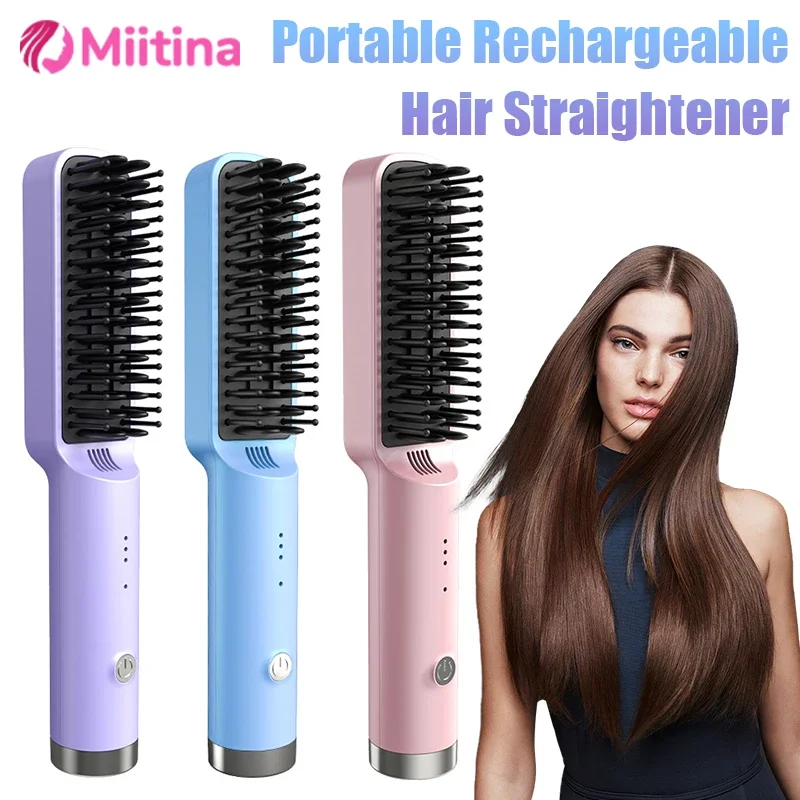 

Wireless Portable Hair Straightener Rechargeable Hair Straightener Brush Fashionable Negative Ion Hair Care Straightening Comb