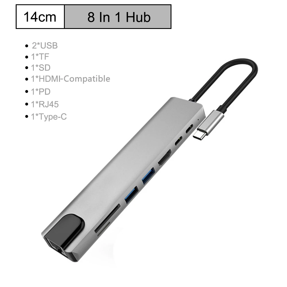 8в1 USB C Type-C Hub Thunderbolt3 to 4K HDTV TF/SD Card Slot USB RJ45 100M Ethernet-адаптер с зарядкой PD для Macbook Pro