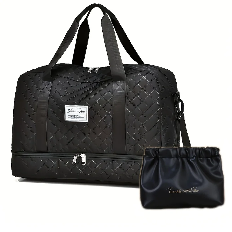Large Capacity Travel Duffel Bag Gym Bag Tote, Pink Black Beige Zipper Duffel Bag, Multifunctional Shoulder And Crossbody Tote Bag with Wet And Dry Separate Pockets And Double Side Pockets for Travel And Fitness