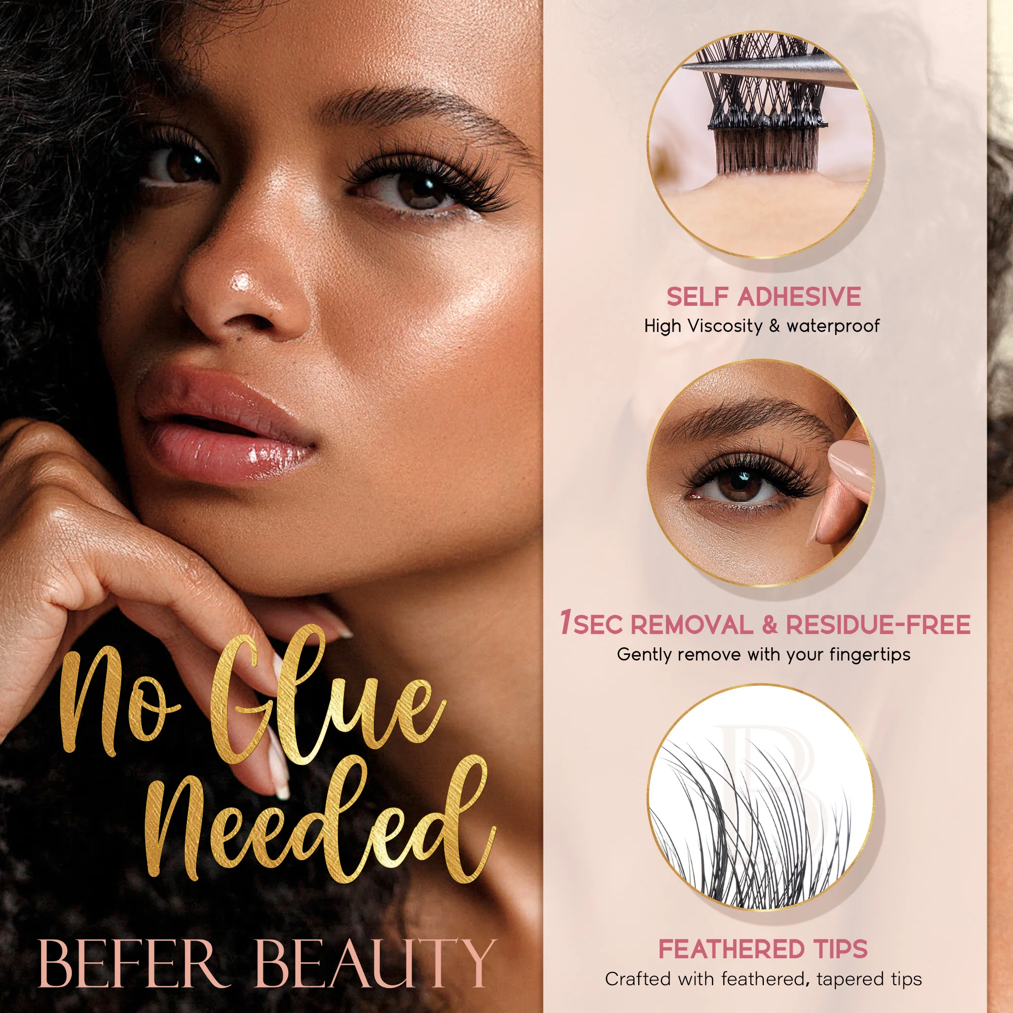 Befer مجموعات الرموش ذاتية اللصق بدون الغراء رموش مانغا 120 قطعة مجموعات جلدة ماكياج طبيعي رقيق الرموش الصناعية المورد