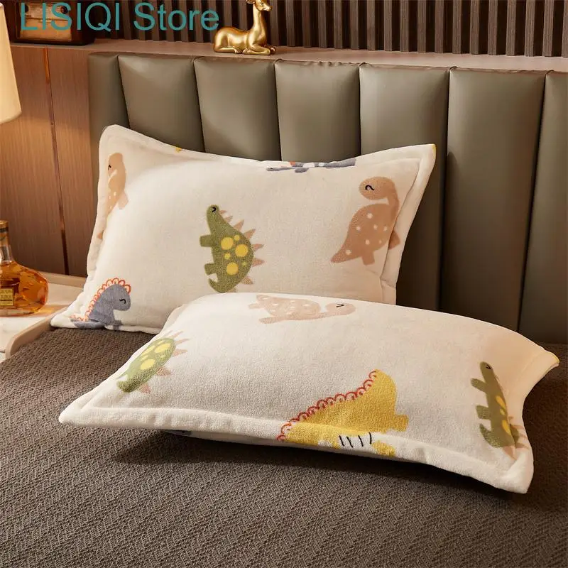 

Velvet Pillowcase for Bed Room Warm Soft, Cartoon Flowers, Queen Size, Decorative, Luxury, Hairy, Winter, New, 2Pcs Set