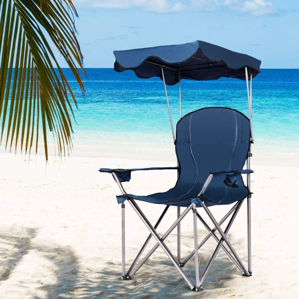 

Camping Chair with Canopy Shade, Folding Lawn Chair with Umbrella Cup Holder & Carry Bag,