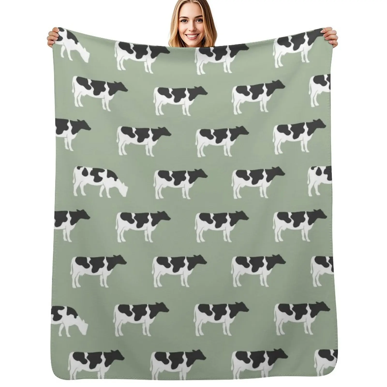 

Cows - farm - dairy cows on sage Throw Blanket Bed Fashionable Plaid Thin Soft Plush Plaid Blankets