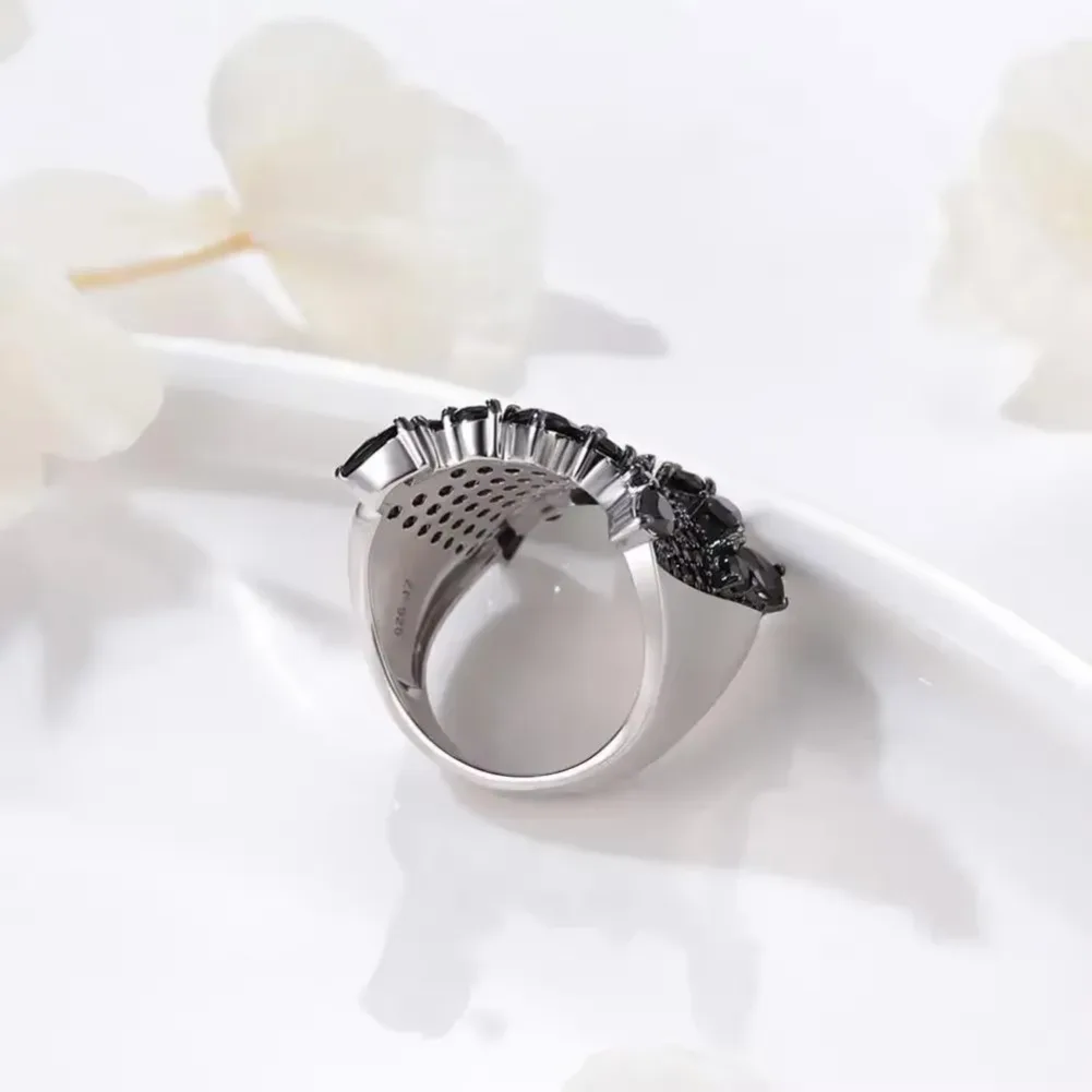 GZ ZONGFA 925 Sterling Silver Ring for Women 4 Carat Natural Black Spinel Gemstone-Elegant Cocktail Fine Jewelry Ideal Gift