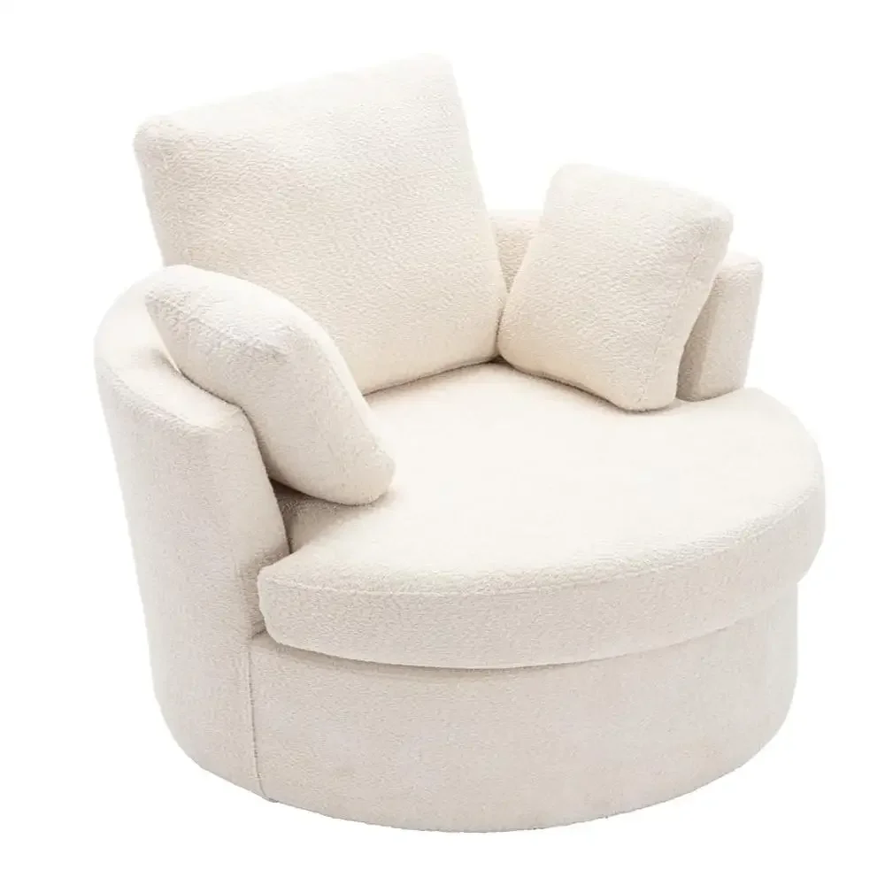 Round Swivel Barrel Chair with 3 Pillows Chenille Fabric Lounge Club Sofa Furniture