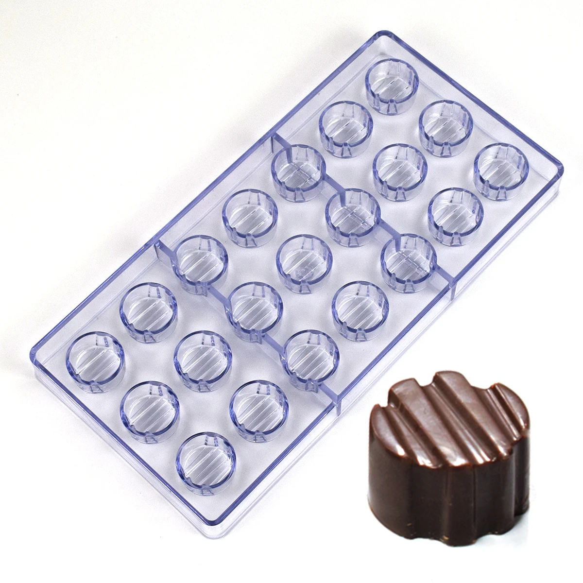 Polycarbonate Chocolate Mold 21 Cavities Striped Round Bonbon Clear Hard PC Mould for Pastry Candy Chocolate Making