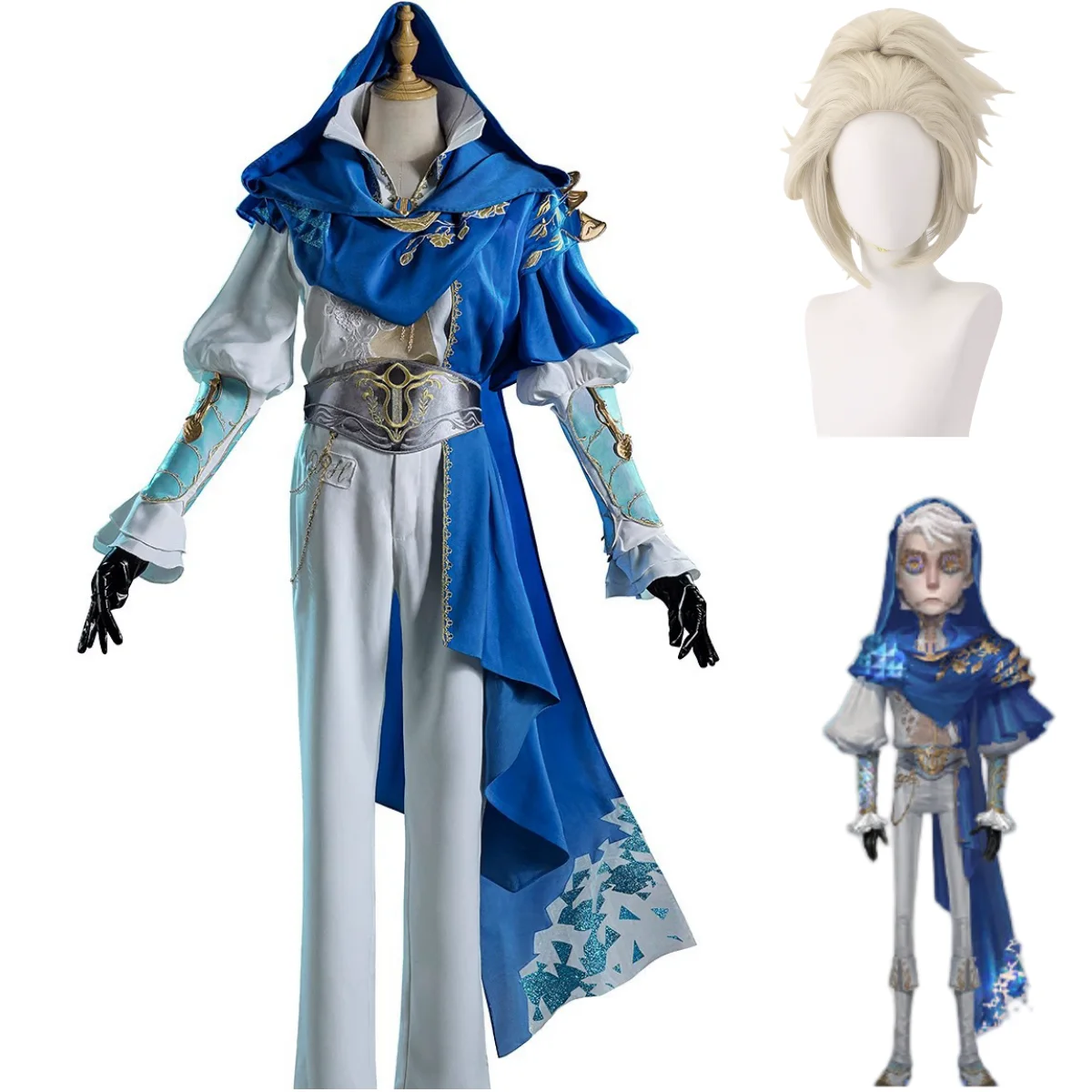 Игра Identity V Naib Subedar Mercenary Косплей Костюм Синяя Шляпа Шаль Униформа Полный Комплект Парик Мужской Карнавальный Костюм Хэллоуина 2025