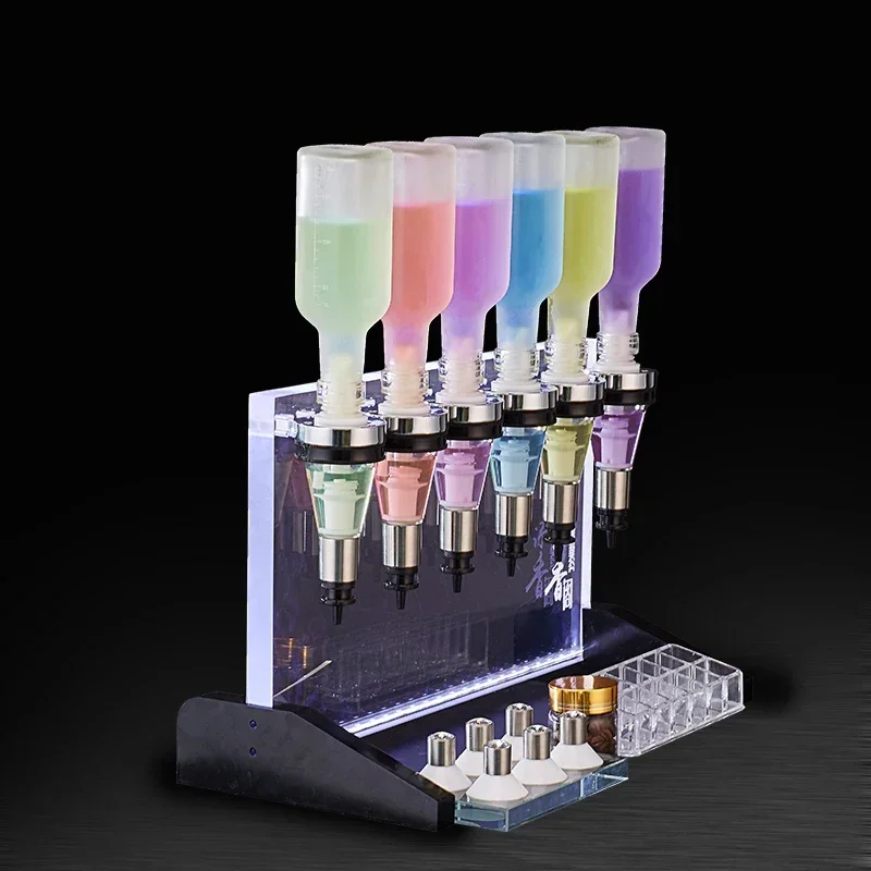 

New Acrylic Perfume Bar Bulk Sales Display Small Counter 6 Pump Head Dispenser Floor Stand