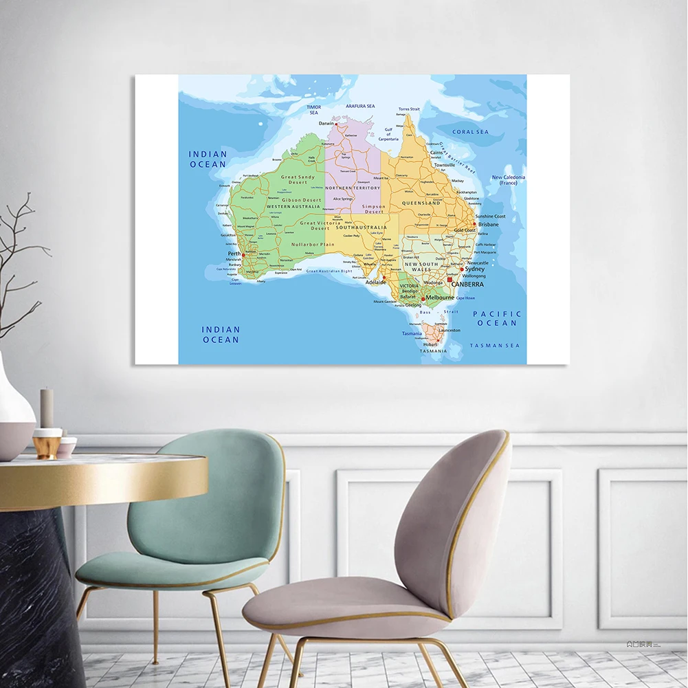 Imagem -02 - Mapa de Rota de Tráfego da Austrália Wall Poster Pintura de Lona Não Tecida Decoração para Casa Material Escolar 150x100cm