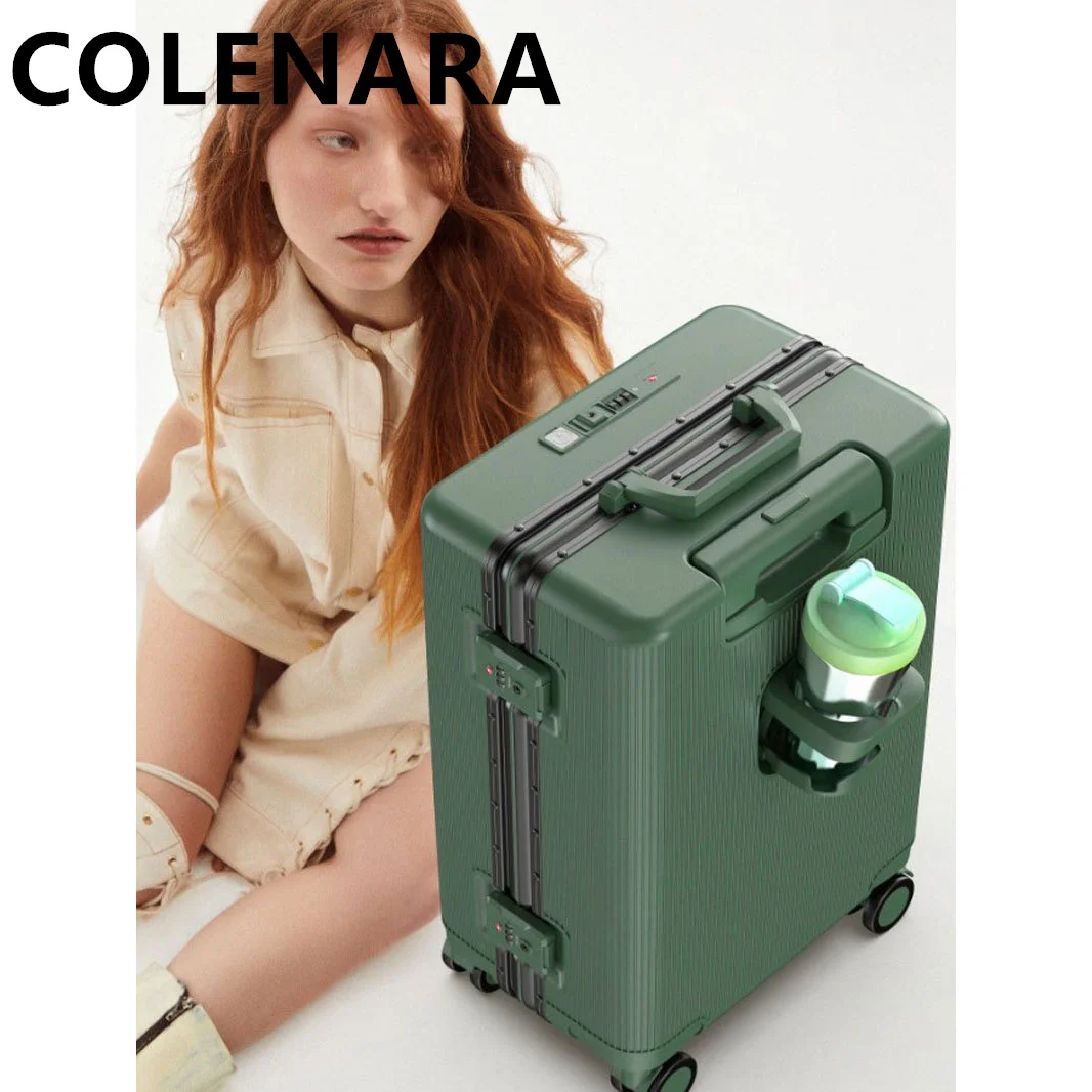 

COLENARA USB Charging Luggage 20"22"24Inch Front Opening Laptop Boarding Case Aluminum Frame Trolley Case PC Cabin Suitcase