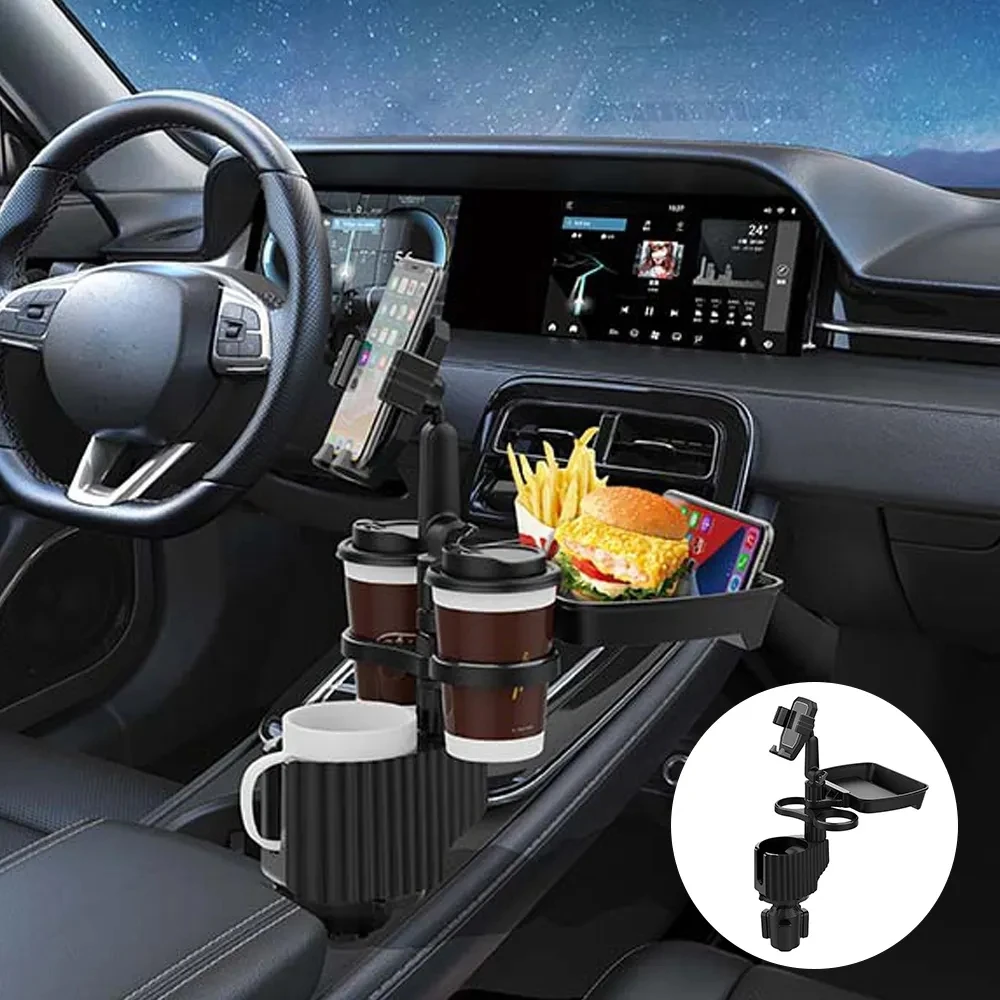 Car Cup Holder Tray with Swivel Base 360 Degree Adjustable Car Cup Holder Food Tray Organized Drink Holder for Car