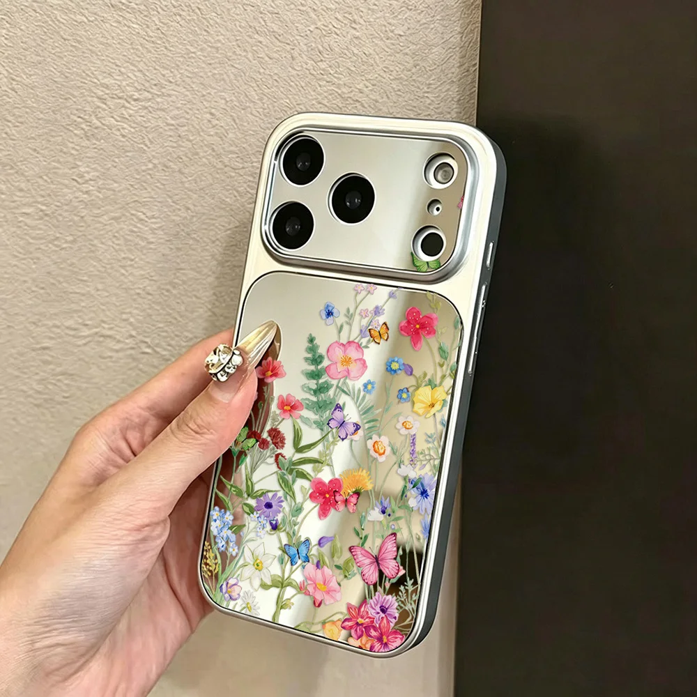 Coque miroir à fleurs colorées pour iPhone 18 Pro Max 17 15 16 14 13 Pro Max 11 12 18ProMax 17ProMax 17, coque de protection de luxe