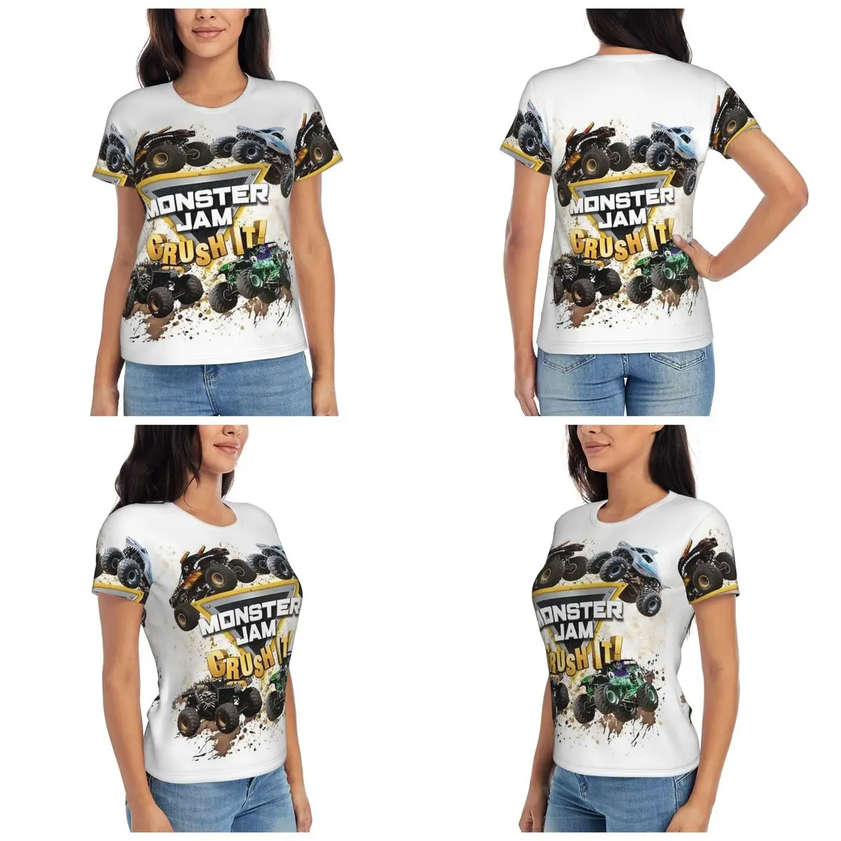 Classic Monster Jam Truck Pattern T-Shirt Women Short Sleeve T Shirts O-Neck Streetwear Cotton Summer Tees Streetwear