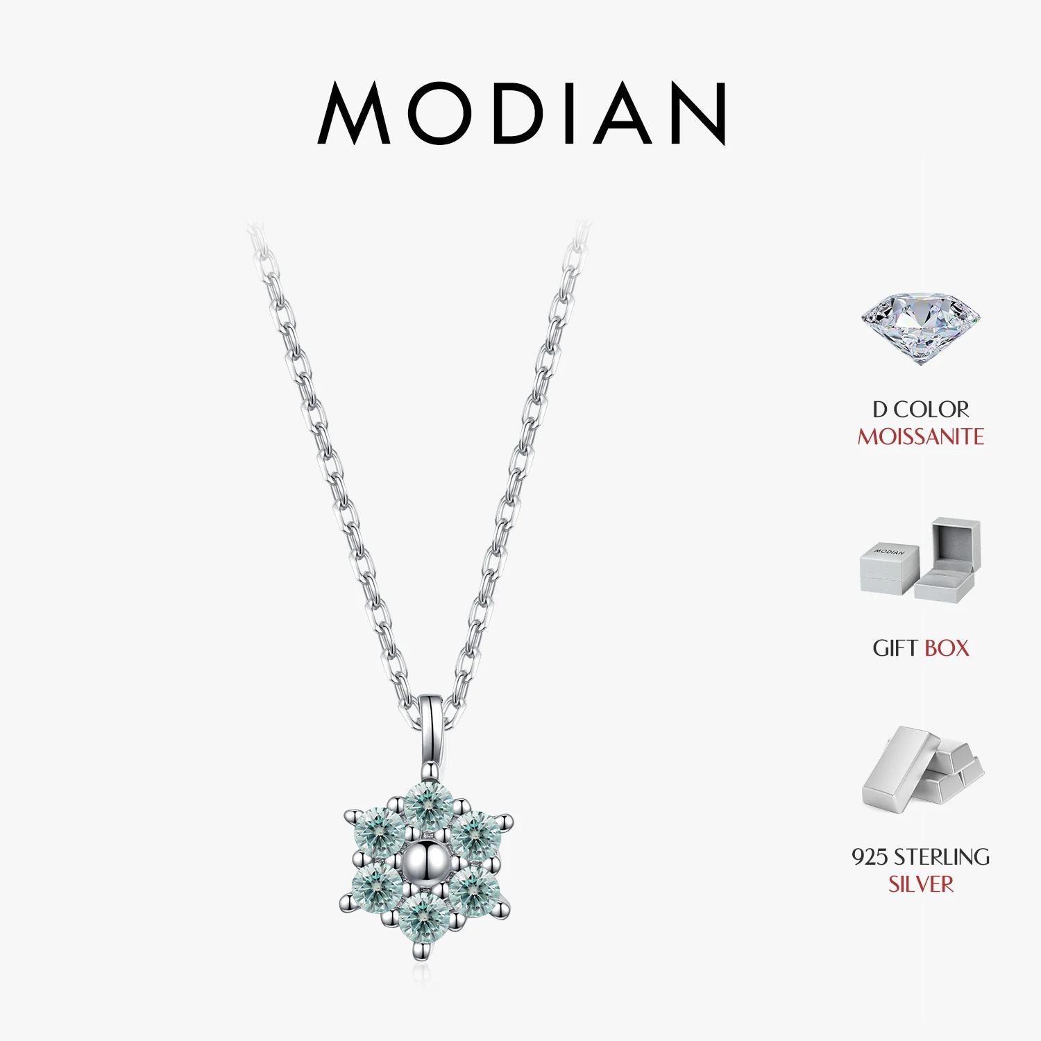 MODIAN 0.18CT Moissanite Necklace 925 Sterling Silver Delicate Green Snowflake Lab DPendant Necklace For Women Jewelry