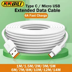 NNBILI 2024 NUOVO 1M-14M Extra Lungo Micro/Tipo C USB C Cavo di Ricarica per Xiaomi Huawei PS4/5 Fotocamera VR Telefono Android Universale