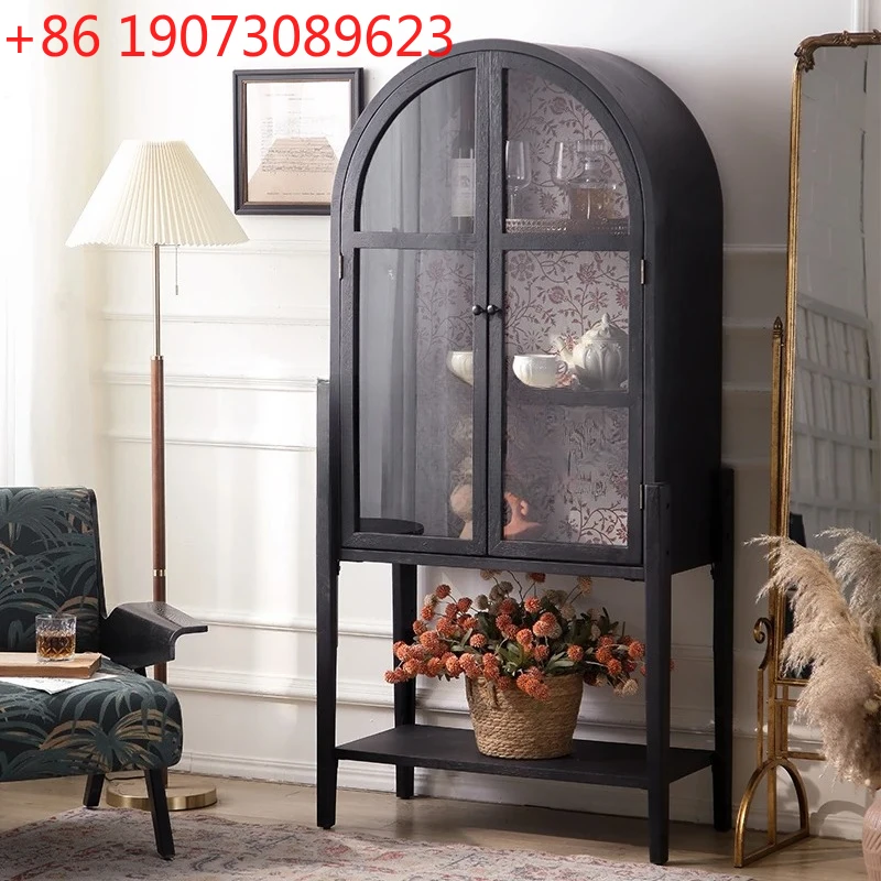 

French Black Sideboard Bookcase Solid Wood Retro