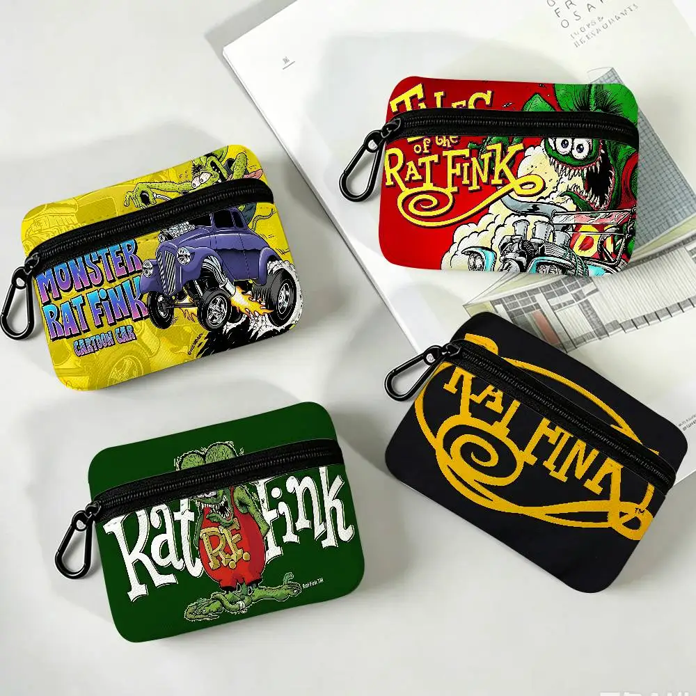 R-RAT F-FINK Oxford Fabric Mini Coin Wallet Smooth Zipper Hanging Design Multi-use Small Storage Bag For Travel