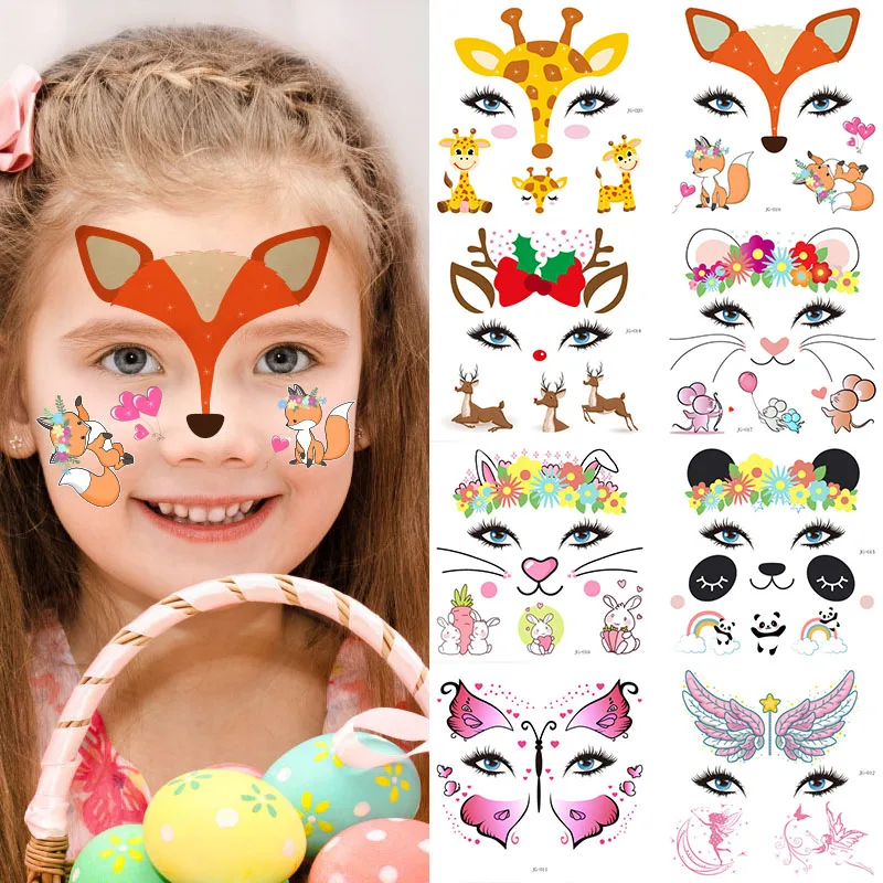 Glitter Face Stickers Tattoo for Children Waterproof Temporary Tattoo for Kid Festival Glitter Face Tiger Tattoo Festival Makeup