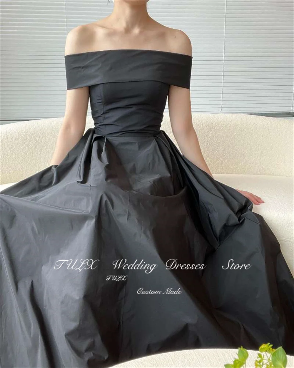 TULX Simple senza spalline taffetà abiti da sposa servizio fotografico lungo nero scialle staccabile abiti da sposa corsetto indietro Custom Made smilays