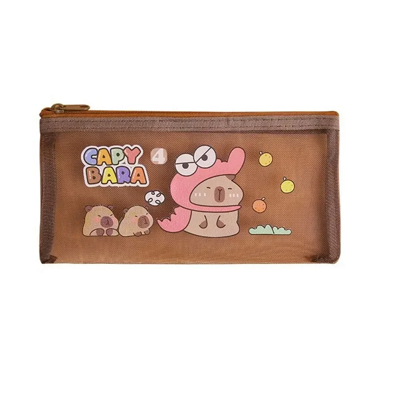 

Transparent Pen Bag Zipper Closure Cartoon Pencil Case Capybara Mesh Bag Transparent Mesh Pen Bag For Office Stationery Storage