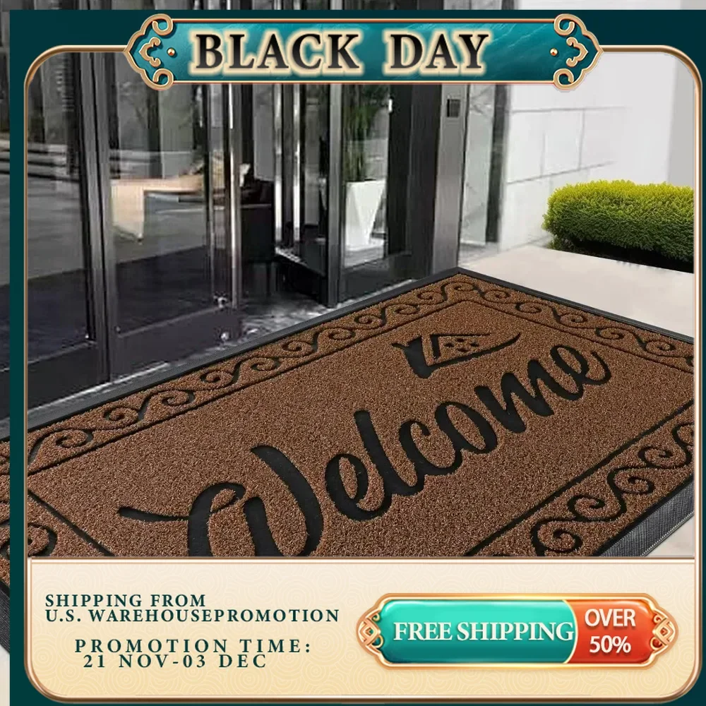 Heavy duty and sturdy door mat, suitable for outdoor and indoor entrances, waterproof, low-key, 47X32 inches, chestnut color