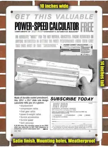 Metal Sign - 1967 Power Speed Slide Rule Calculator- 10x14 inches