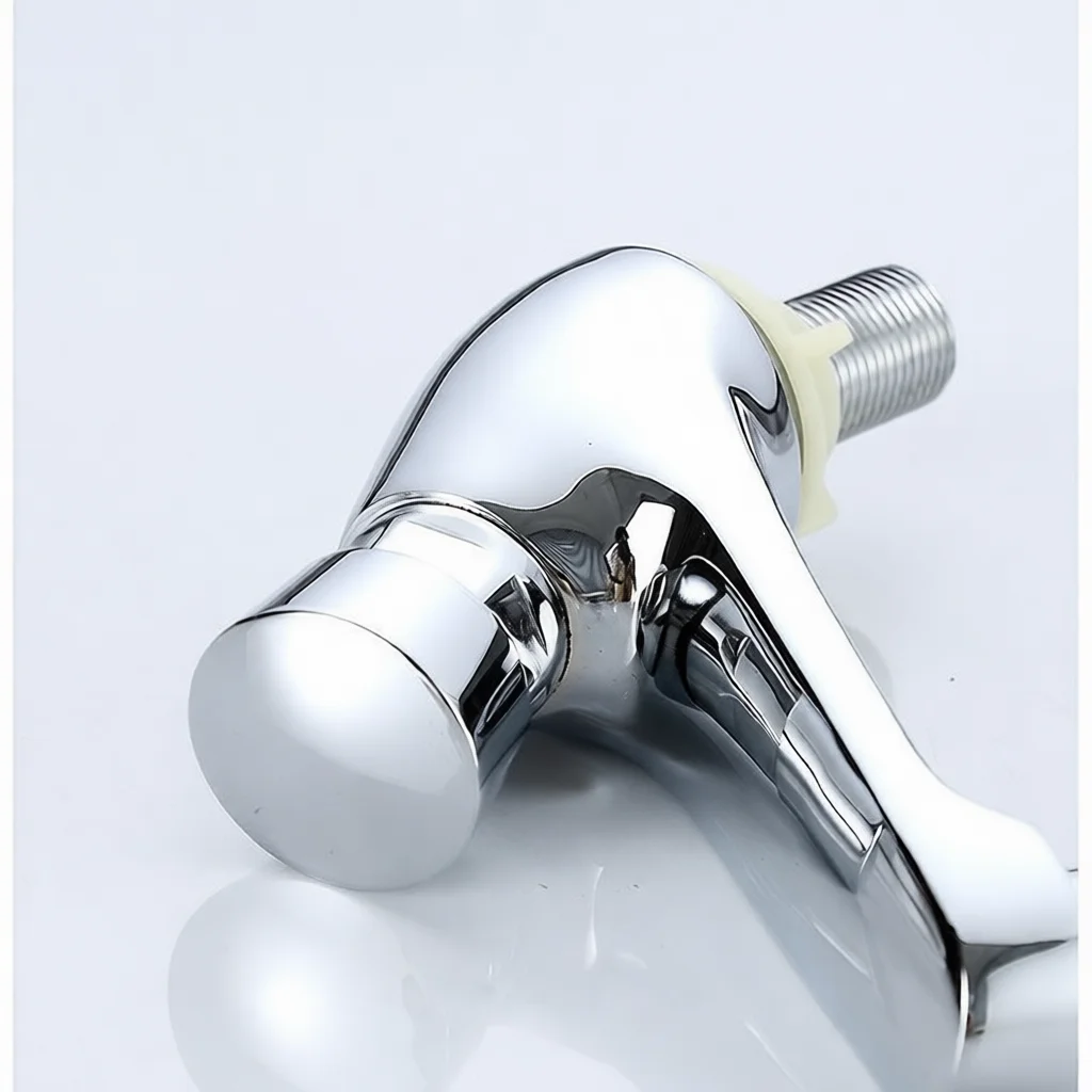 Press Type Delay Faucet Auto Off Sink Tap Modern Style Decorative Basin Spout For Commercial Washroom Restroom Cold Water