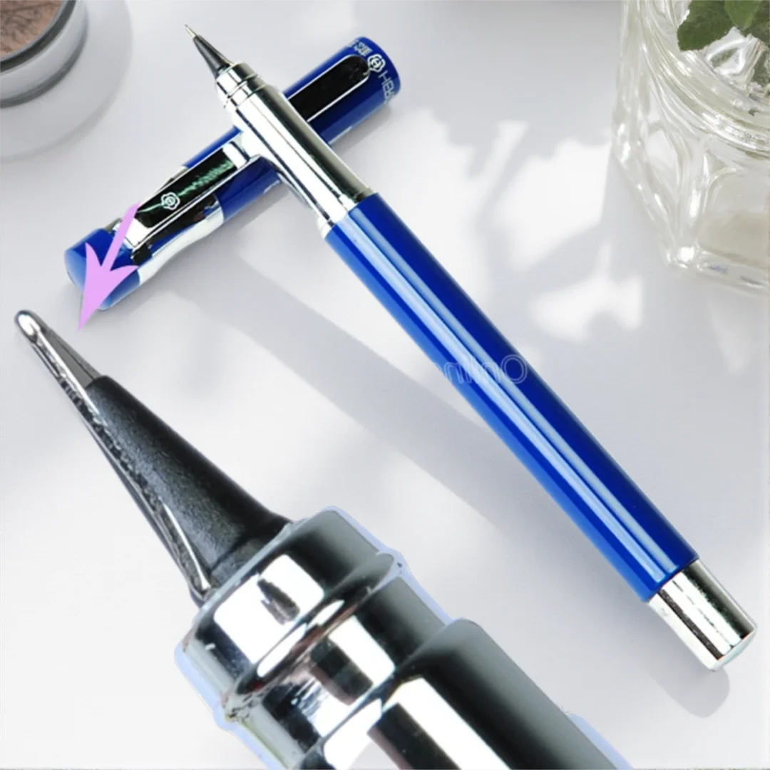 Hero High-end 360 Degree Fountain Pen Blue Barrel 0.5mm Iridium Fine Nib Office School Writing Gift Pen Accessory