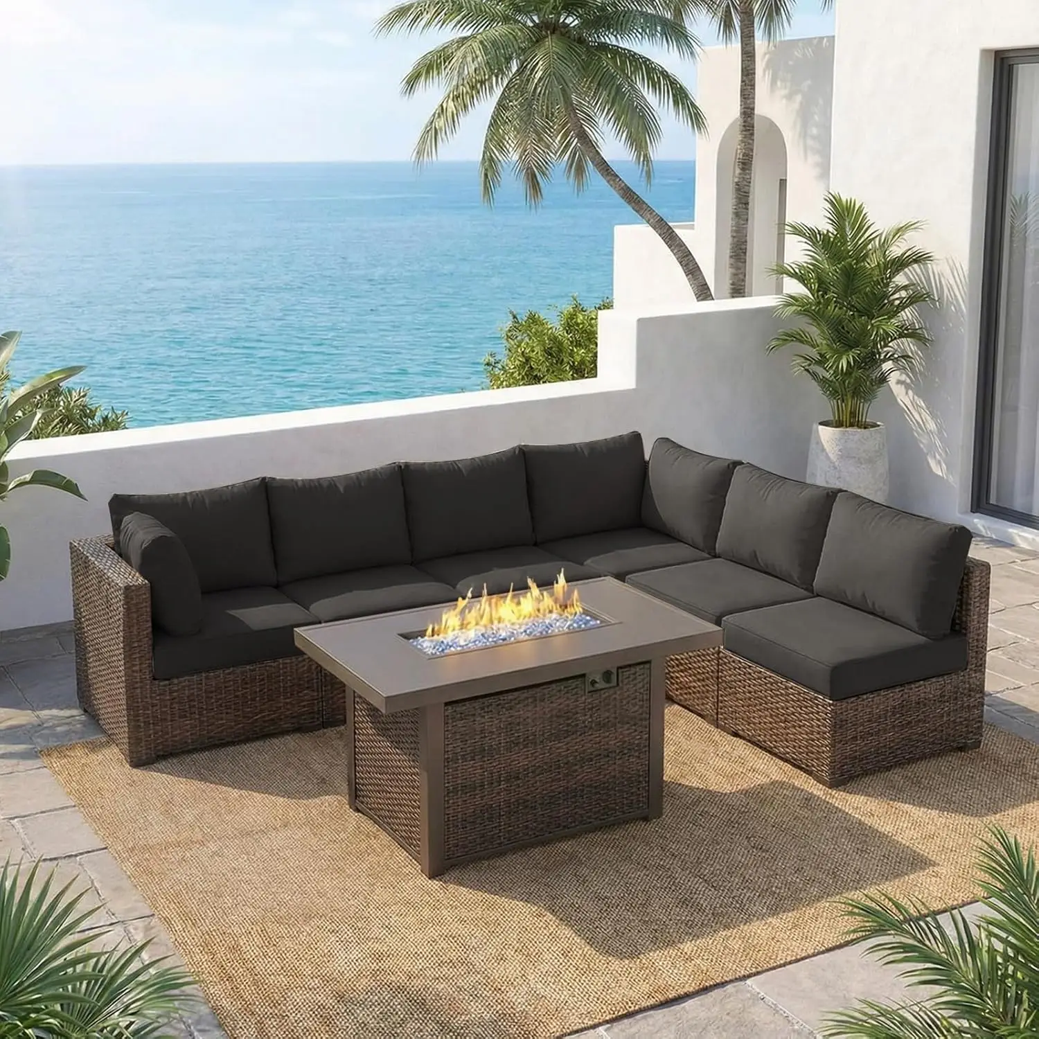 7-Piece Outdoor Wicker Sectional Sofa Set with 42