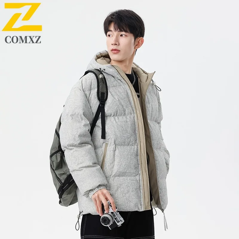 

COMXZ 2025 мужское стеганое пальто, зимнее ветрозащитное теплое дорожное лыжное свободное толстое повседневное пальто на флисовой подкладке, ветрозащитная хлопковая стеганая куртка